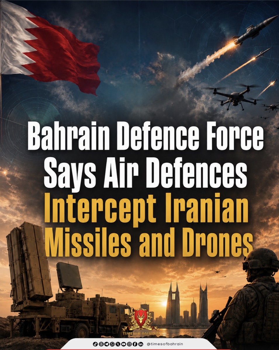 timesofbahrain's tweet photo. Bahrain Defence Force Says Air Defences Intercept Iranian Missiles and Drones

Stay tuned to https://t.co/n4omv9deO1
.
.
.
#TimesofBahrain #TOBNews #GlobalNews #BreakingNews #GulfNews @BDF_Bahrain https://t.co/Vle2OEXJN2