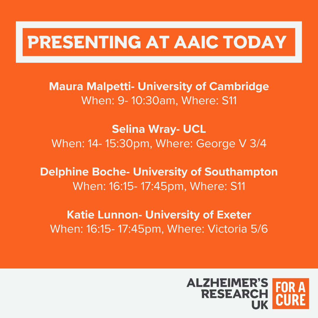 ARUKscientist's tweet photo. Our funded researchers Delphine Boche, Katie Lunnon, Maura Malpetti and Selina Wray are presenting today at #AAIC26. 

We’re excited to see their research in the spotlight and to follow the latest discoveries emerging from the conference this week. https://t.co/r3J2IKqIzj
