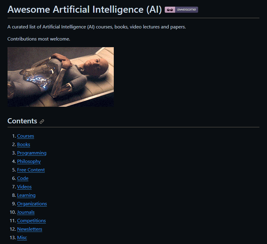 DanKornas's tweet photo. Awesome Artificial Intelligence

A curated list of Artificial Intelligence courses, books, video lectures, competitions, AI newsletters, Free books, and papers. https://t.co/zqL4uSnUPK