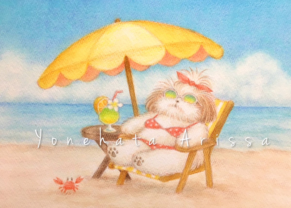 yone_arissa's tweet photo. 透明水彩と色鉛筆で描きました。
ビーチパラソルとシーズー🏖️

東京での個展でこちらの原画も展示します！ぜひお越しください🙇

◆よねあり展in東京・早稲田 透明水彩と色鉛筆の世界◆
会期：2026年9/9（水）～9/13（日）
会場：早稲田スコットホールギャラリー https://t.co/k3VyHLEVC3