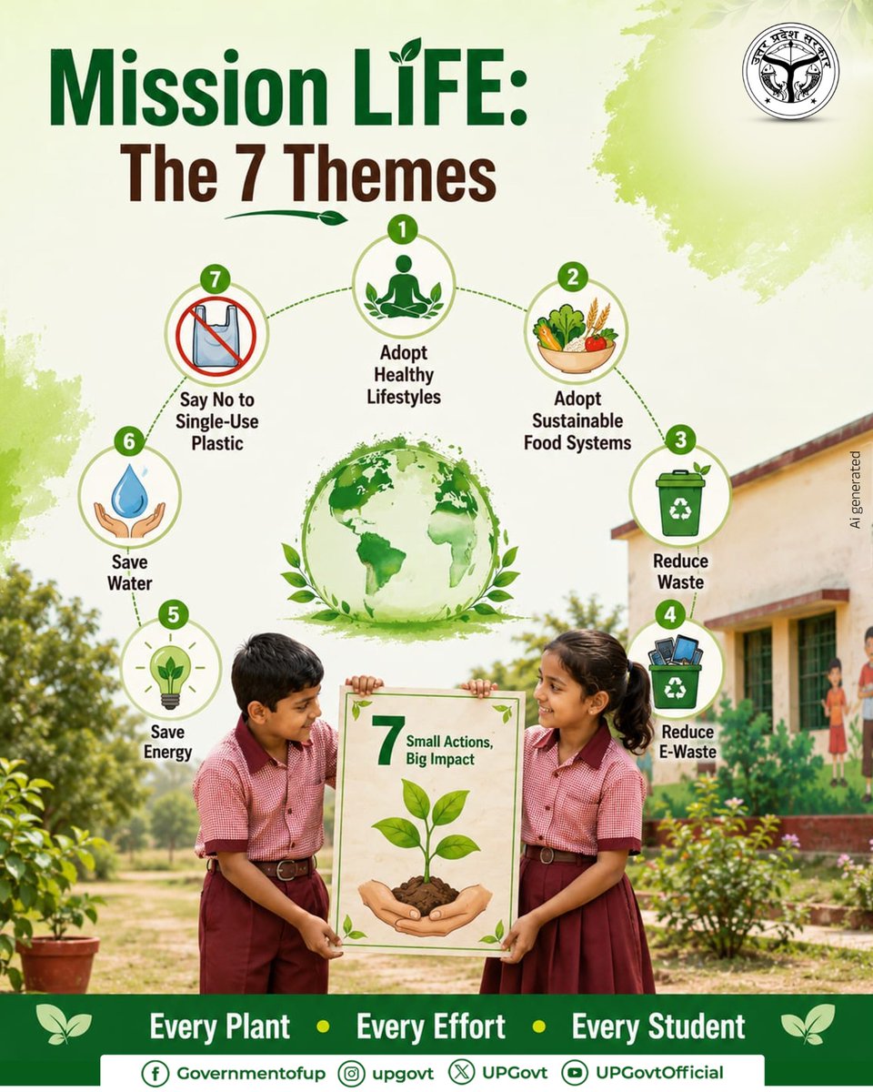 UPGovt's tweet photo. Eco Clubs for Mission LiFE are nurturing a generation of environmentally conscious young citizens in Uttar Pradesh's Parishadiya Vidyalayas.

Through tree plantation, waste management, water conservation, and other eco-friendly initiatives, students are embracing sustainable lifestyles and making environmental conservation a way of life.

#एक_पेड़_माँ_के_नाम
#PragatiBhiPrakritiBhi
#GoGreen_UP