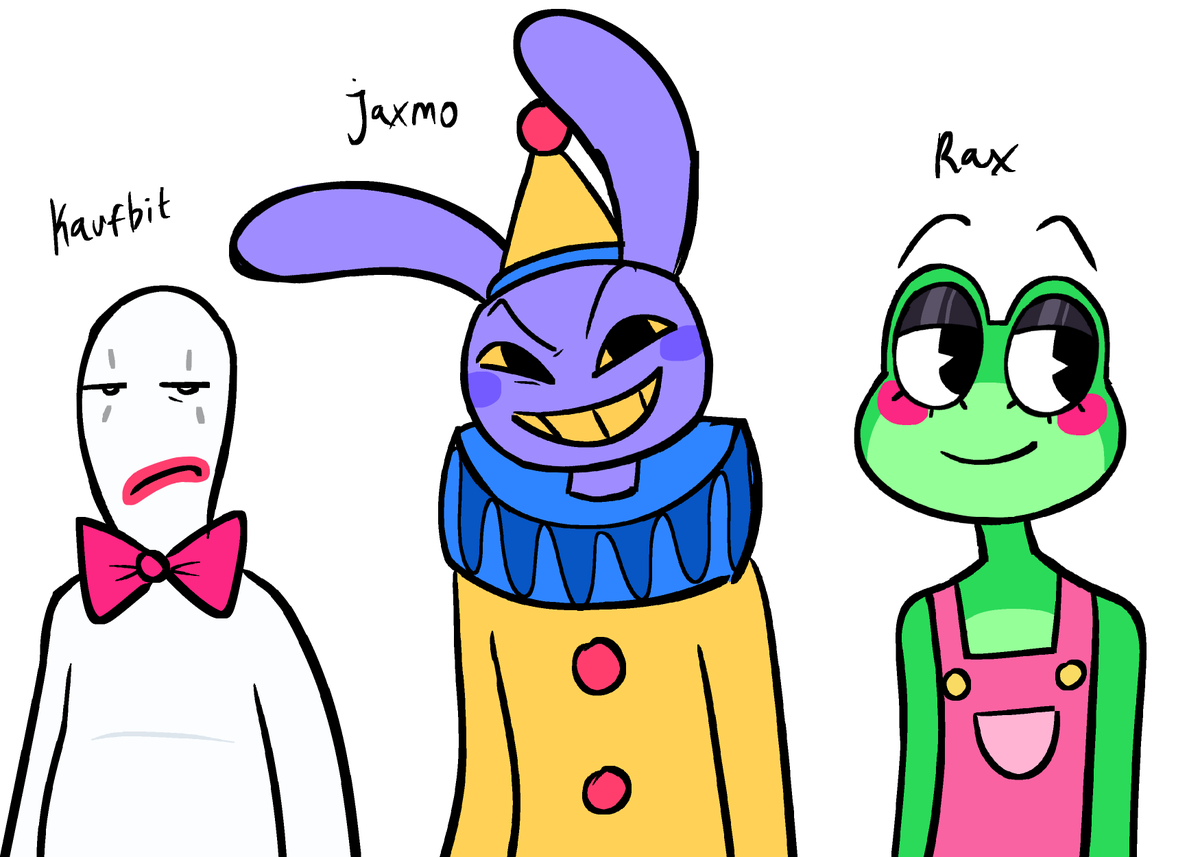AzzieDrawsStuff's tweet photo. I doodled them switching outfits for fun, I struggled so bad on Kaufmo and Ribbit's head sm 💔💔

#tadc #theamazingdigitalcircus #fanart #tadcfanart #jax #kaufmo #ribbit #tadcjax #tadcribbit #tadckaufmo https://t.co/WWtQZtu0El