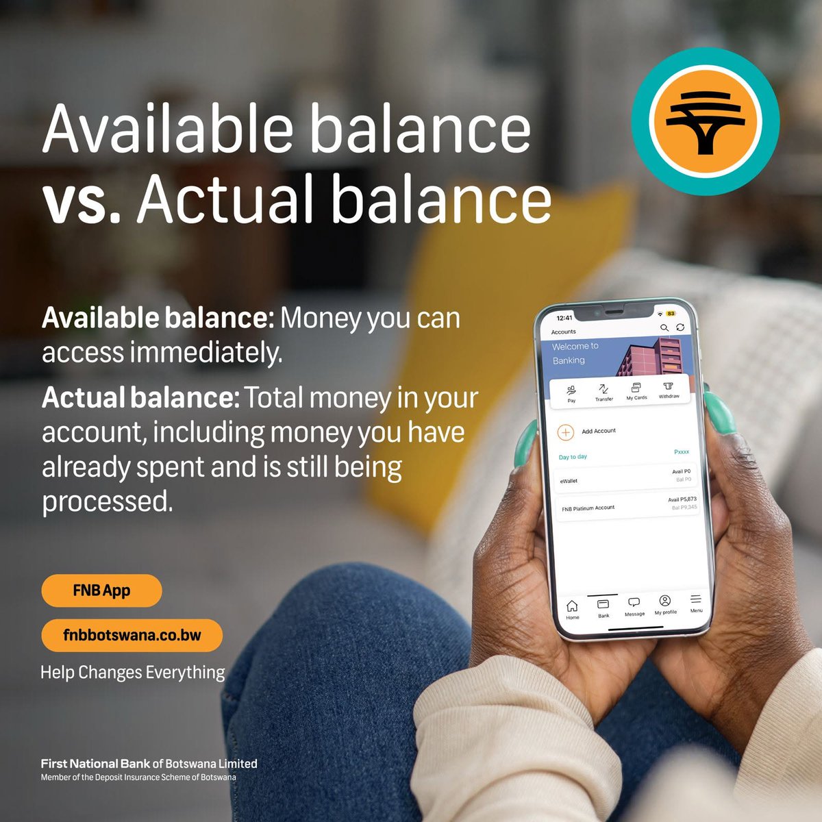 FNB_Botswana's tweet photo. Knowing the difference between your available and actual balance helps you avoid surprises.

Available balance is what you can spend now.
Actual balance includes transactions that are still being processed.

Stay informed and bank with confidence.

#LoveFNBB
#KnowYourBalance https://t.co/i2fY4EQdCU