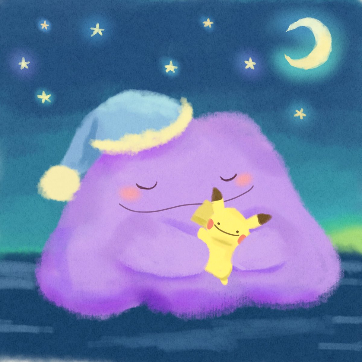 Fondue_sweet's tweet photo. メタモン、おやすみなさい🌟
#ポケモンイラスト https://t.co/ZfqAllw5oF
