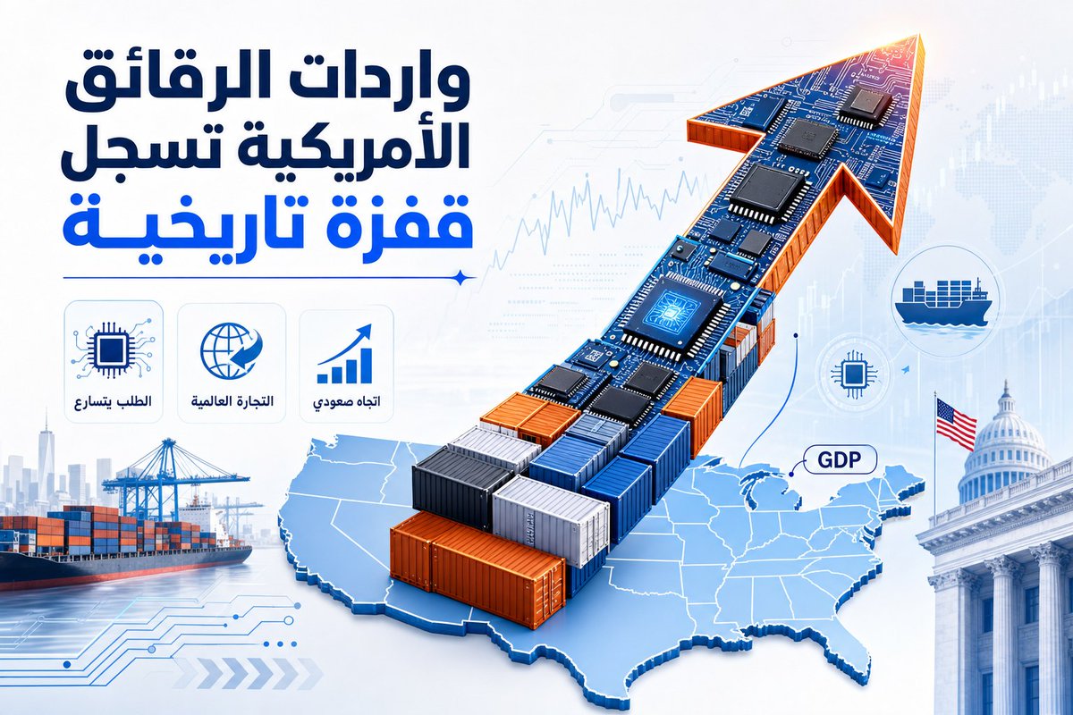 algo0uae's tweet photo. قفزة تاريخية لواردات أشباه الموصلات الأمريكية — وصلت إلى أعلى مستوى كنسبة من الناتج المحلي الإجمالي. زيادة الطلب تعكس اعتمادًا متزايدًا على شرائح متقدمة في سلاسل التوريد العالمية، ومؤشر مهم لتشديد الاهتمام الاستراتيجي بالتصنيع الإلكتروني. https://t.co/j2EoV9uoaS