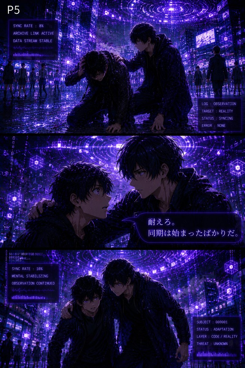 dr_coro111's tweet photo. CODE AWAKENING
第4章:覚醒編
第10話「覚醒」 05 06
#オリジナル漫画 #創作漫画 #SF漫画 #サイバーパンク
#CODEAWAKENING #コードアウェイクニング
#続きが気になる #世界観がすごい
#この世界は何でできている #現実とは何か
#バグった世界 #仮想現実 https://t.co/n8M62GAwFB