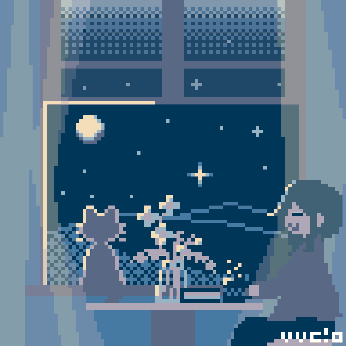夜風とココア #ドット絵 #pixelart