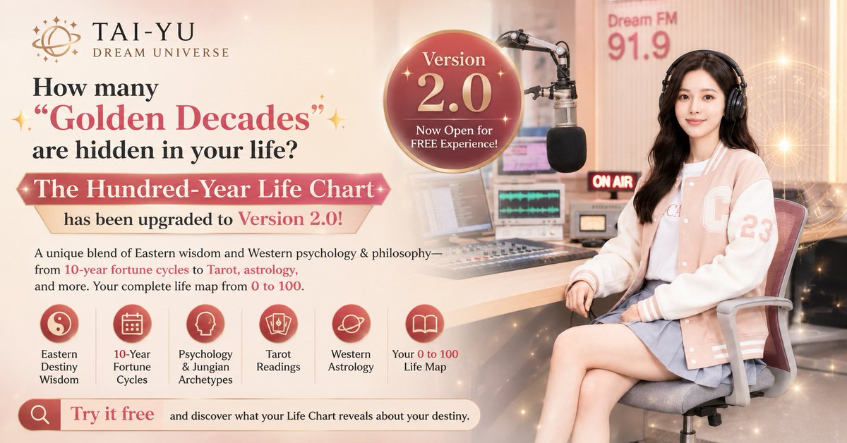 LaiTaiYu's tweet photo. Tai-Yu Dream Universe

How many "Golden Decades" are hidden in your life?

The Hundred-Year Life Chart has been upgraded to Version 2.0.

https://t.co/ph0ypelu4C https://t.co/slCHQC5abo