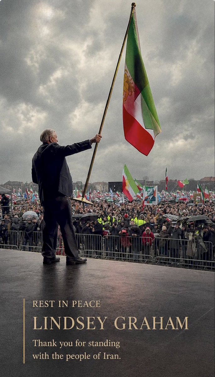 LadanMiga's tweet photo. @Realneo101 The Iranian people will always remember the voice of support and hope that @LindseyGrahamSC gave them. 
His legacy will forever be linked to the fight for freedom and human dignity.#KingRezaPahlavi https://t.co/qUhIFvrO6J