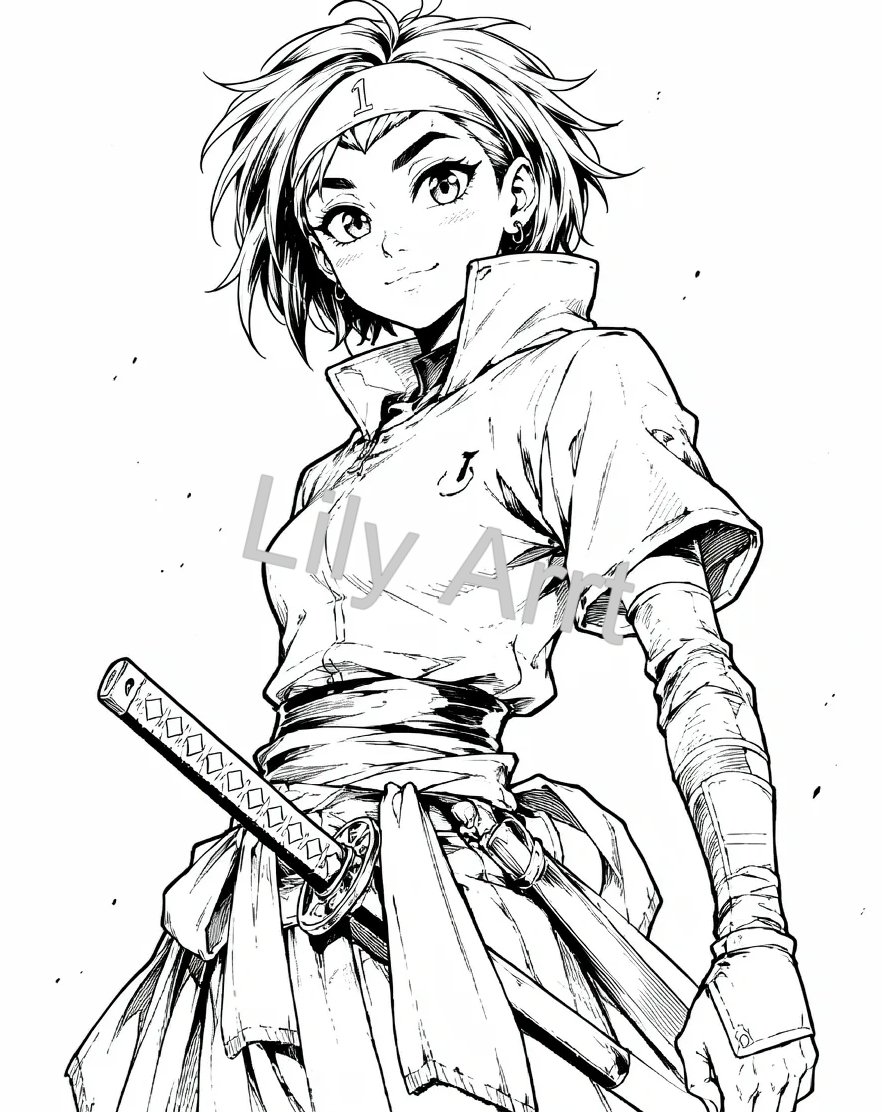 Lily_Arrt's tweet photo. @RyRyAnimation Here's my take on One Go Dream! I had fun drawing her and tried to capture her adventurous spirit and samurai-in-training vibe in a black-and-white manga style.. Hope you like it! I'd love to hear your thoughts. https://t.co/g4r3xShs3j