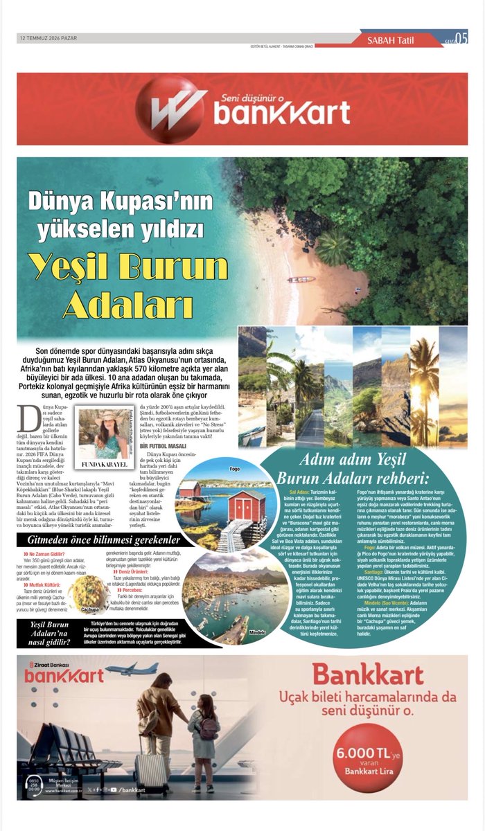 BetulAlakent's tweet photo. Türkiye’nin en güzel karavan duraklarından kahvaltı rotalarına, dünyanın yükselen yıldızı Yeşil Burun Adaları’ndan dağlar ve ırmaklar efsanesi Tunceli’ye… @sabahtatil güçlü yazar kadrosuyla yine dolu dolu… 📰💫 
@FkarayeL @gez1c1 

https://t.co/gX1QNvMXyG https://t.co/yhfMrmr725
