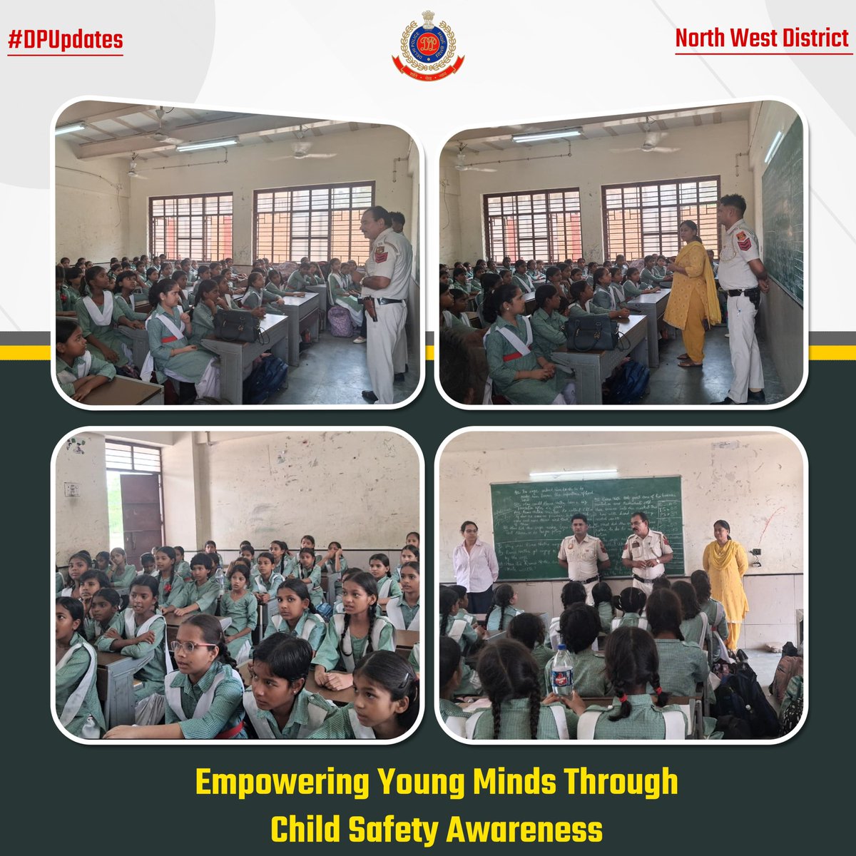 DCP_NorthWest's tweet photo. 🧒🛡️ As part of Child Safety Month–2026, Delhi Police organized a Child Safety Awareness Meeting at SKV, K-Block, Jahangirpuri to educate #Smartबच्चे students on personal safety, cyber safety 💻🔐, Good Touch–Bad Touch 🤝, identifying unsafe situations ⚠️, and the importance of speaking up 🗣️ and seeking help from trusted adults 👩‍🏫👨‍👩‍👧‍👦.

#DPUpdates

@LtGovDelhi 
@gupta_rekha 
@CMODelhi
@CPDelhi 
@CellDelhi 
@DCPSEastDelhi 
@dcp_outernorth 
@DCPDwarka 
@DCPSouthDelhi 
@DCPWestDelhi 
@DCPNewDelhi 
@DcpNorthDelhi 
@DCPEastDelhi 
@DCPCentralDelhi 
@DCP_IFSO 
@CrimeBranchDP 
@DCP_DelhiMetro 
@DcpRailway 
@dtptraffic 
@DCP_IGI_Delhi
@jtcp_nr_delpol
@SrivastvaDevesh