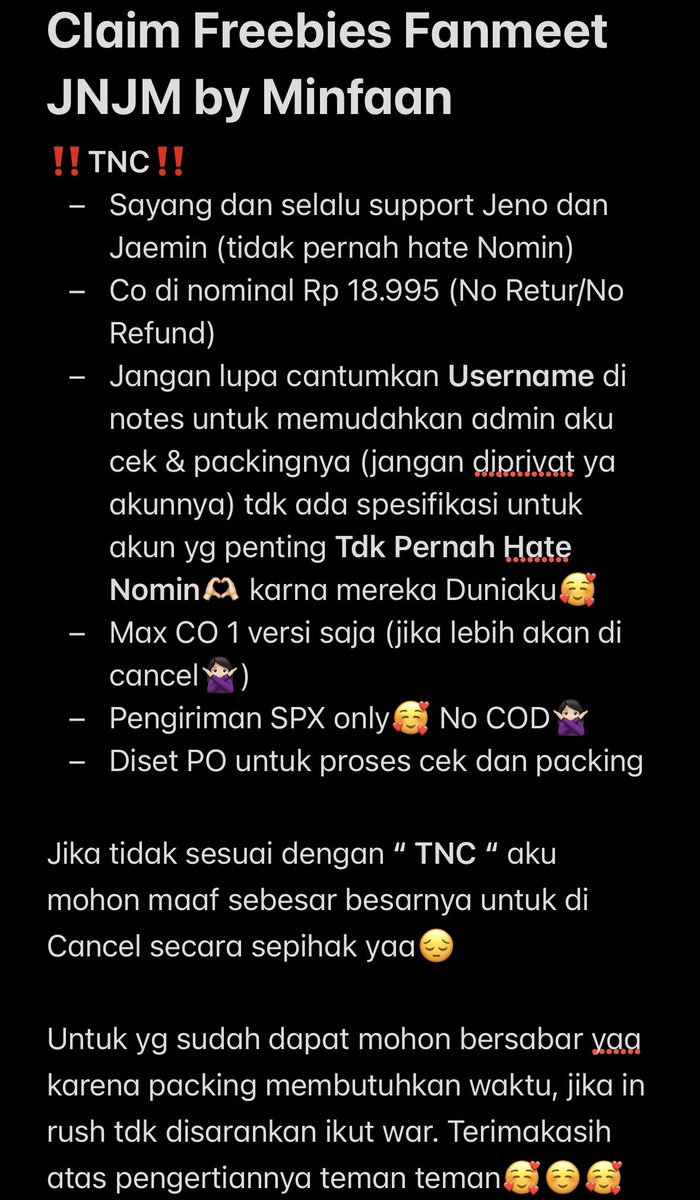 minfaan's tweet photo. Link CO Claim Freebies Fanmeet JNJM

https://t.co/qxnOweGg4E

Price 18.995 (No Retur/ No Refund) https://t.co/R336yxldyu