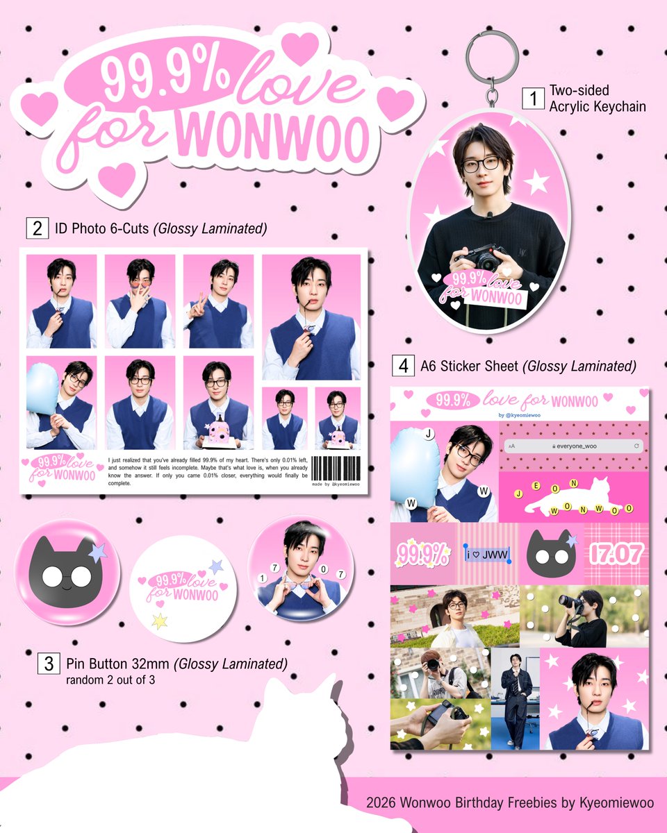 kyeomiewoo's tweet photo. 🩷 99.9% love for WONWOO 🐈‍⬛

WONWOO birthday freebies by @kyeomiewoo

how to claim: 
🍥 like + rt this tweet
🍥 wwrideul &amp; ina carat (write ur usn)
🍥 limited qty
🍥 CO 🍊 25.7 @ 19:15 WIB
🍥 set idr 8.717 no refund
🍥 kindly tag me if u get one

link will be posted on d-day 💌 https://t.co/lBM44t4GyU
