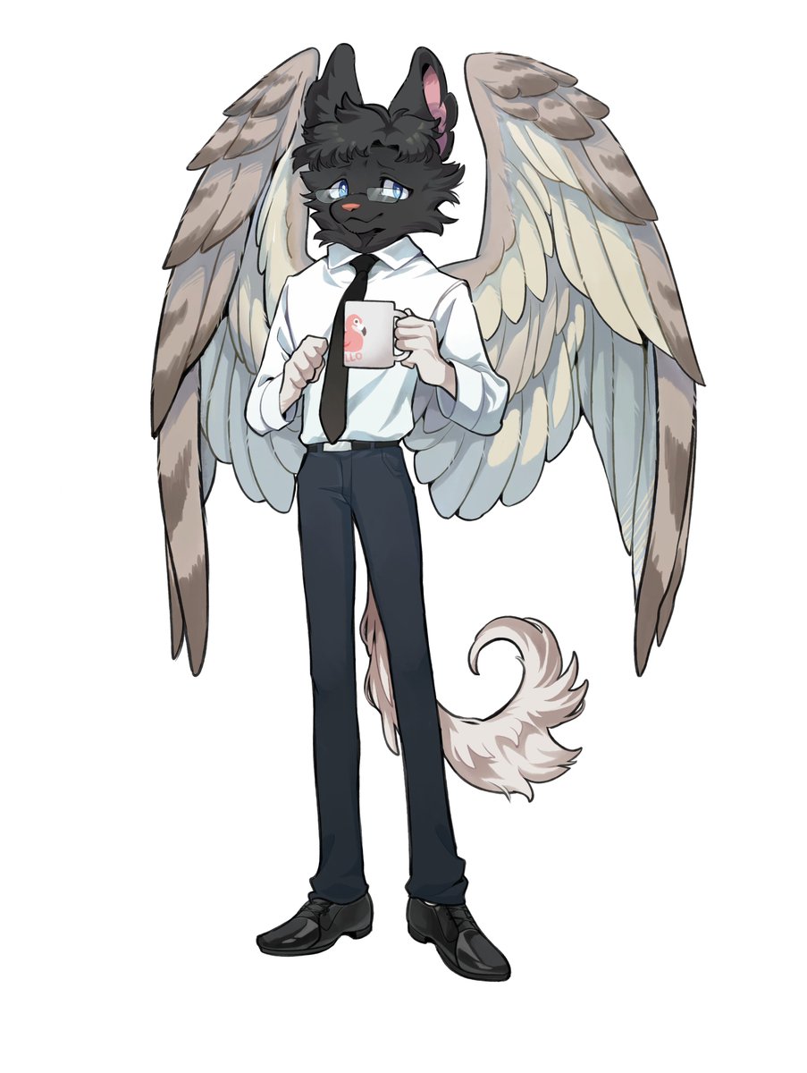 BLUELION_2dot0's tweet photo. 这是另一版本天马助手的设计图。
长着猛禽的翅膀🦅🪽🪶
是个被边缘化的公司职员，性格孤僻。
喜欢火烈鸟马克杯 https://t.co/Sg9ZfKRhHJ