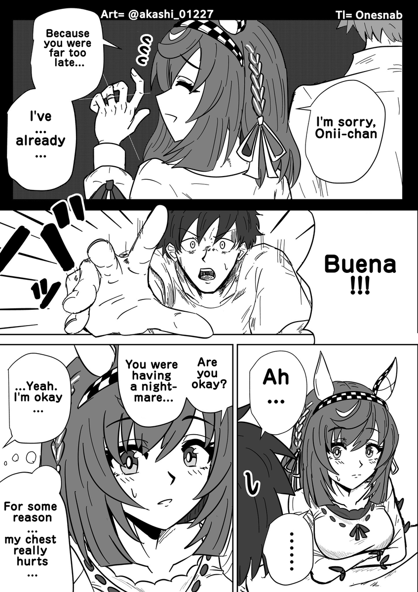 01s_nab23's tweet photo. Art by = @akashi_01227 
TL:EN 
"Buena's Trainer having a nightmare" 
#ウマ娘 #Umamusume #ウマ娘英訳 #UmaTranslations https://t.co/6DHLMITInK