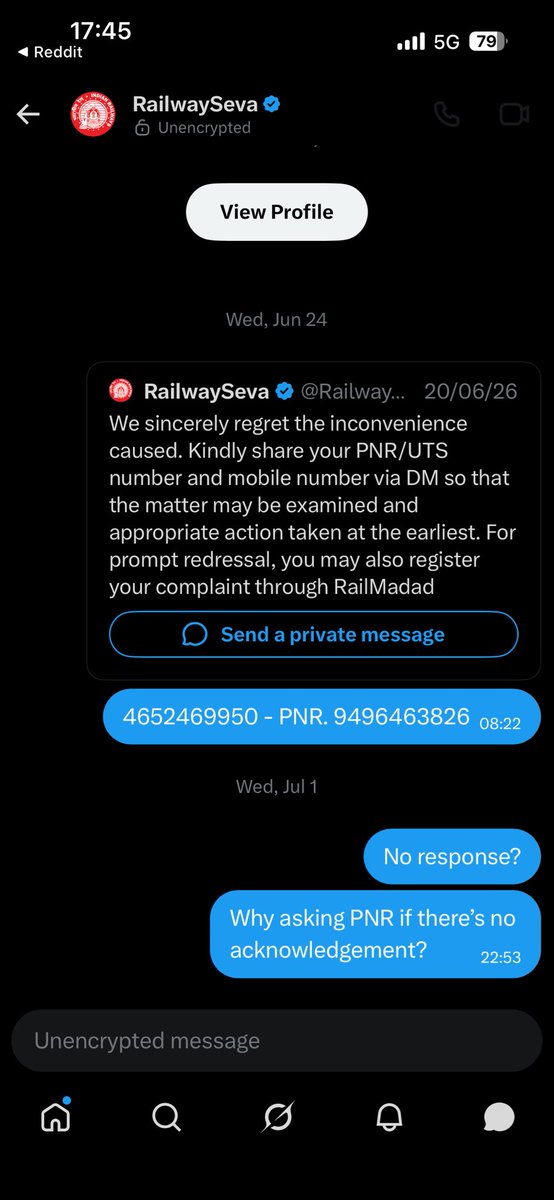varunmar's tweet photo. @RailwaySeva Why asking to sent a message if you’re not responding after weeks @IRCTCofficial @RailMinIndia @RailwaySeva https://t.co/XF4m5GOf5c