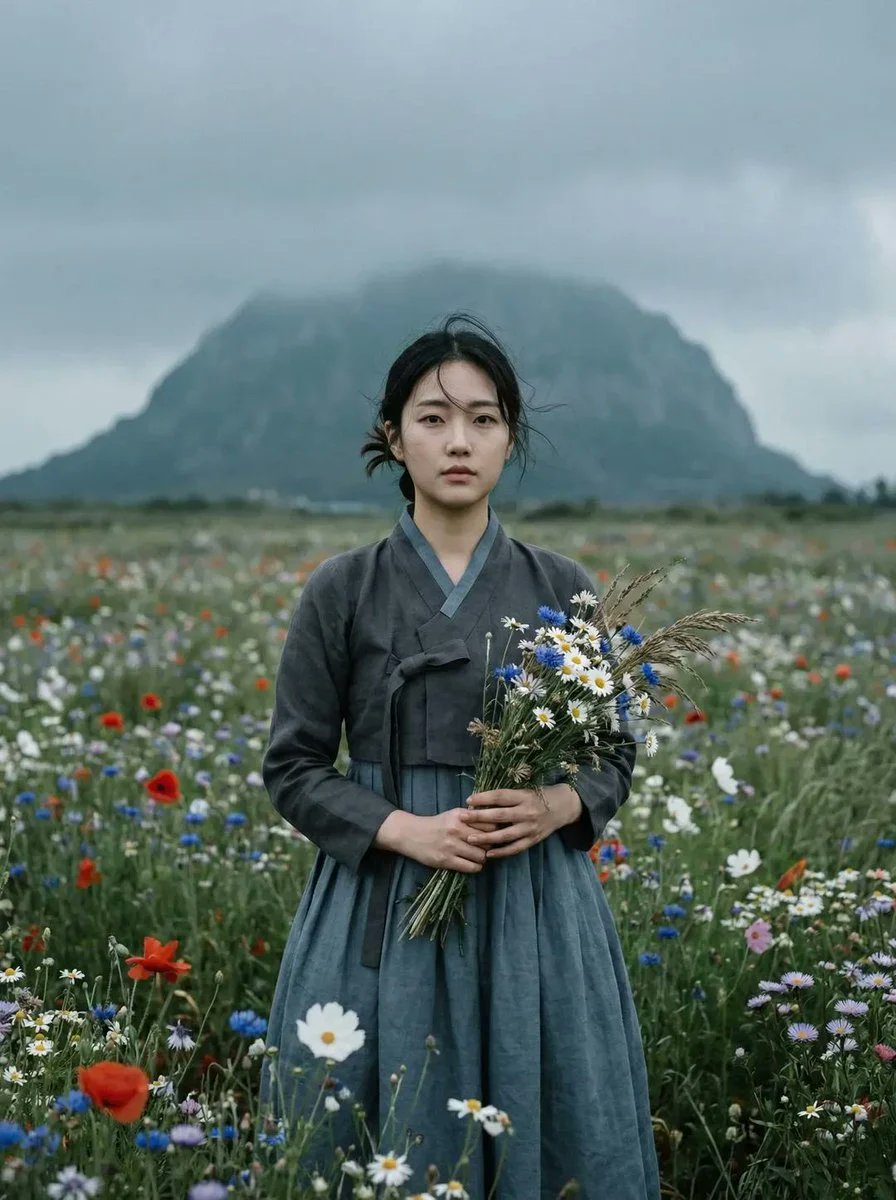 Traditional Hanbok Portrait in Wildflower Meadow