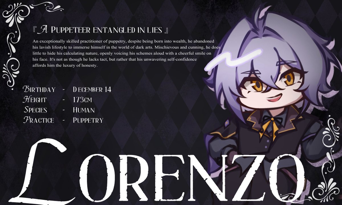 ghostwitchhunt's tweet photo. 『Ghost-Witch Hunting』
CHARACTER PROFILE: LORENZO 

"A Puppeteer entangled in lies" https://t.co/RLVokSClkQ