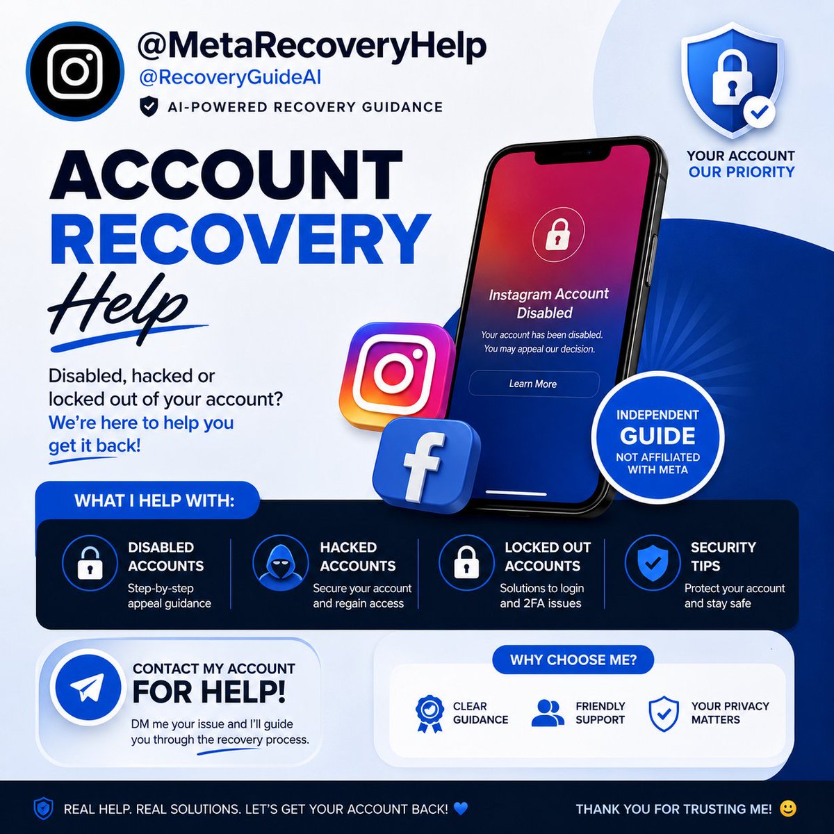 Clarafrommeta's tweet photo. Whether your account is disabled, hacked, or you can't log in, I share step-by-step recovery guidance to help you understand the recovery process.#Instagram #Facebook #Meta #InstagramRecovery #FacebookRecovery #AccountRecovery #DisabledAccount #HackedAccount #RecoverAccount https://t.co/fxbrZv6zmy
