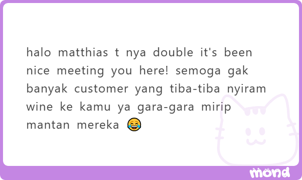 LeGerantMarius's tweet photo. teruntuk ESME katanya mulutnya agak lantam. emang iya? padahal cantik loh dia

lalu ada MATTHIAS yang kena siram wine pelanggan

MATIAS cie cie long text

lalu ada untuk ARCHER DJ ABADI. jujur satu resto penasaran sama kelanjutan hubungan mereka. https://t.co/dGQElKAipU