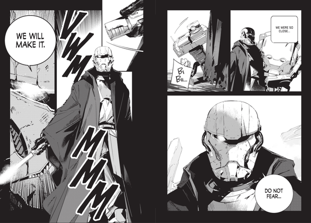StarWarsRenmei's tweet photo. ７月発売の漫画『STAR WARS Visions: Tsukumo』よりプレビューが公開

『ULTRAMAN』等で知られる清水栄一先生・下口智裕先生のコンビによる漫画！

オーダー66後、孤独なジェダイ騎士は2体のドロイドと共に、“ドロイドの楽園”を目指す

日本初の漫画だが、日本語版は無い模様…… https://t.co/bpK3specaq