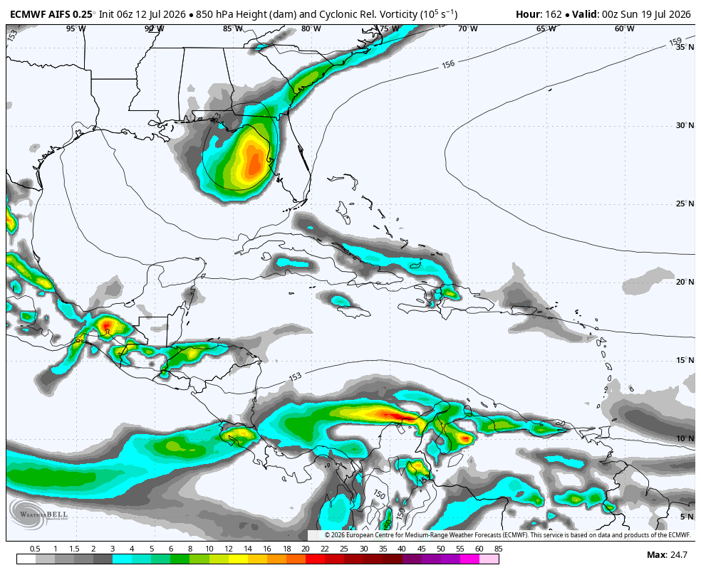 AndyHazelton's tweet photo. Still wouldn't call it "likely", but it might be worth watching the Eastern Gulf next weekend for a slight chance of development. The tail of an old front, under an upper-level ridge to the north, would be a plausible opportunity for development. 

As usual with these setups, the hangups will be time over water and a marginal environment (in this case northerly shear). Just something to keep an eye on.

In the "classic tropical development" department, the East Pacific is about to go to town. Not surprising with a classic, high-end El Niño.