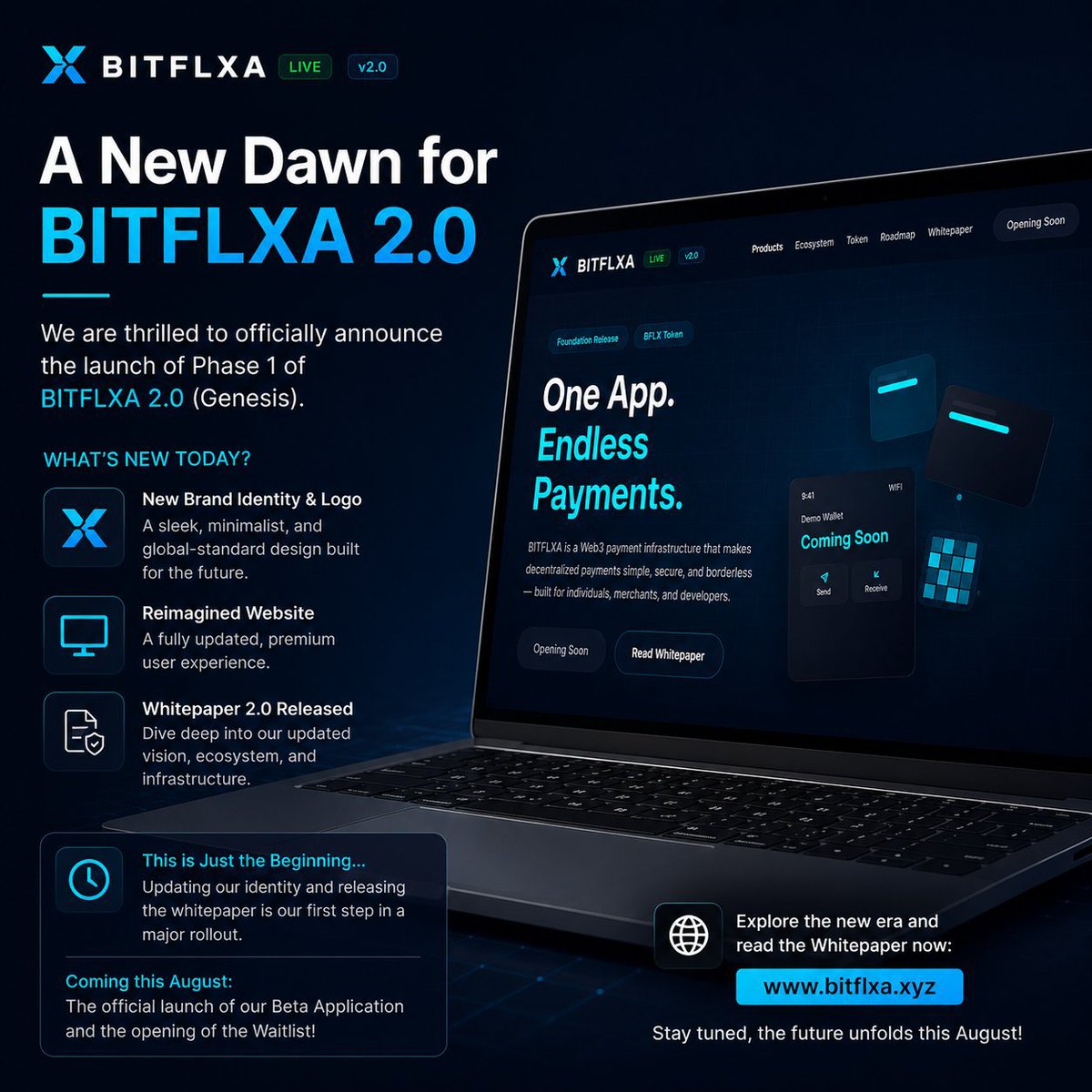 thelma090491's tweet photo. A New Dawn for @BITFLXA | Launching Phase 1 of BITFLXA 2.0

We are thrilled to officially announce the launch of Phase 1 of BITFLXA 2.0 (Genesis)! 

Today, we aren’t just changing our look; we are redefining our visual identity to match ourlong-term vision. #Tyco #KDONDPokwang https://t.co/1ySdXdvEQp