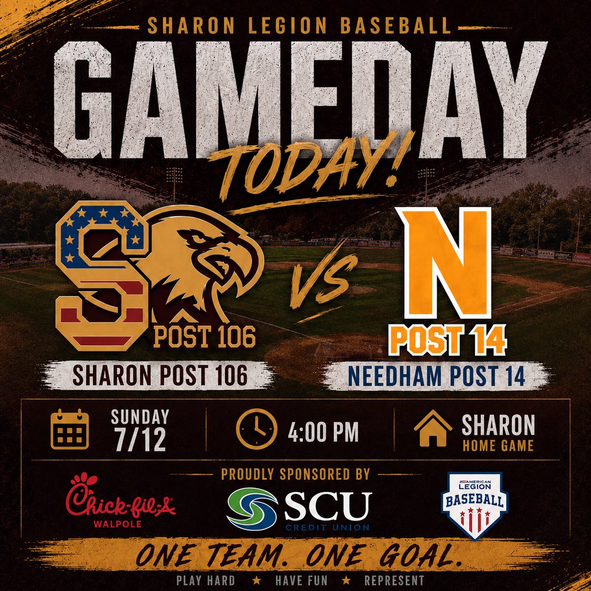 SharonLegionBB's tweet photo. 🦅 The regular season wraps up this week, and it starts today as Sharon Post 106 hosts Needham Post 14 in a District 6 matchup.

🔥: Game 1️⃣1️⃣
🆚: @NeedhamPost14 
📆: Sunday, July 12
⌚: 4PM
📍: Sharon High School
🏟️: Peckham Park

🦅⚾️ https://t.co/Yayo1xZ8Gp