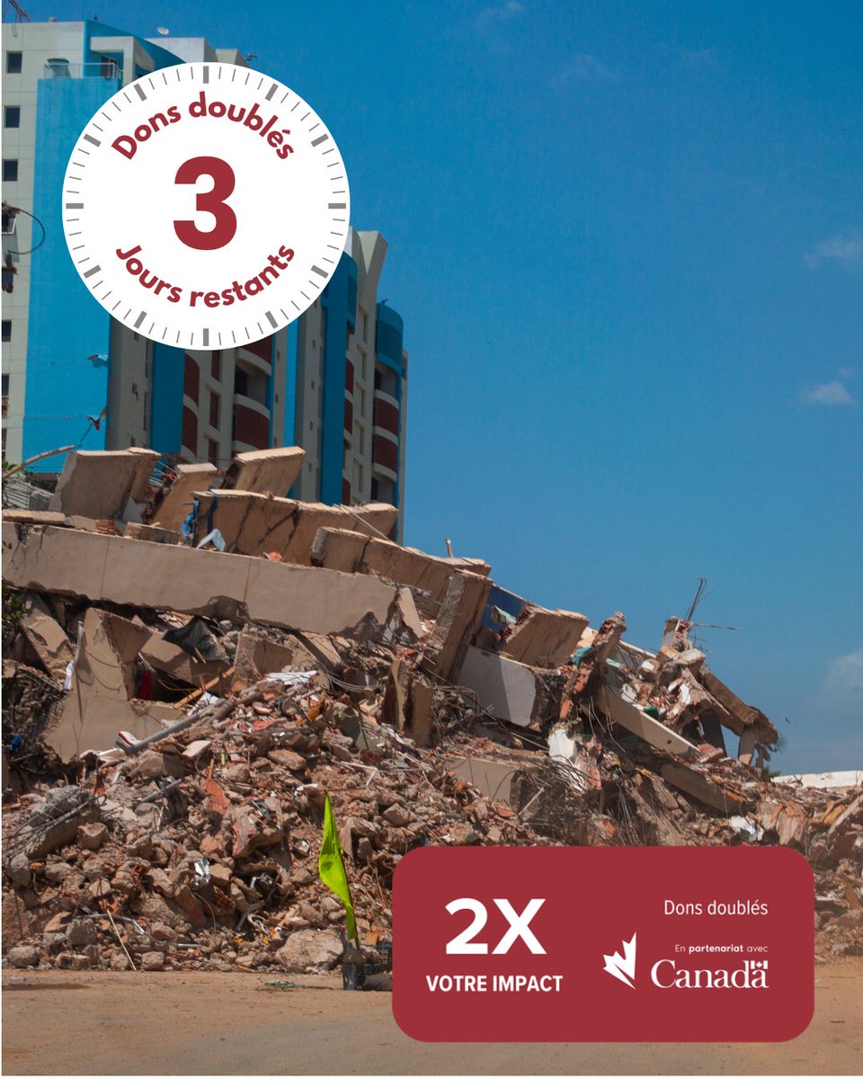 humcoalition's tweet photo. 📢 Il ne reste plus que trois jours ! Faites un don aujourd’hui pour que votre contribution à notre réponse d’urgence aux séismes au Venezuela soit doublée par le gouvernement du Canada.

➡️ https://t.co/irqE7xLKl4 https://t.co/Tg1UeowGv5
