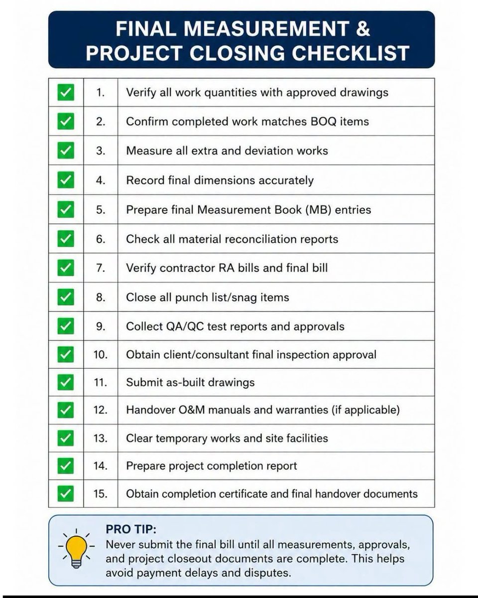 FechoFel's tweet photo. Even if it is your first time in a construction site, this checklist should guide you in closing out the project.
#projectmanagement #projectadministration #contractadministration #trendingpost https://t.co/7mmeNM2kc3