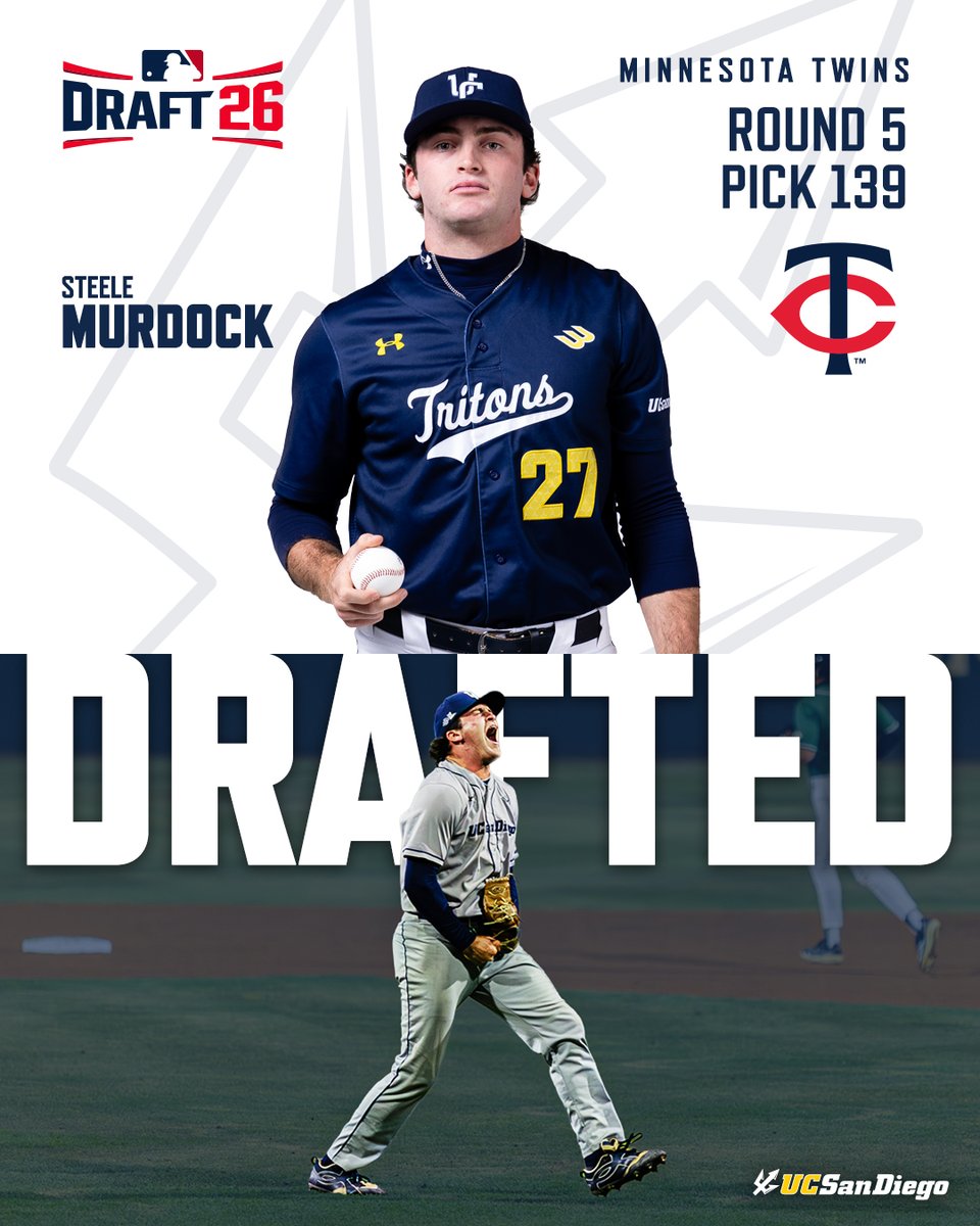 UCSDbsb's tweet photo. Next stop: The Show.

Congrats to Steele Murdock on being drafted by the Minnesota Twins. 🌴➡️⚾️

#GoTritons https://t.co/K0VZaeJ1N0