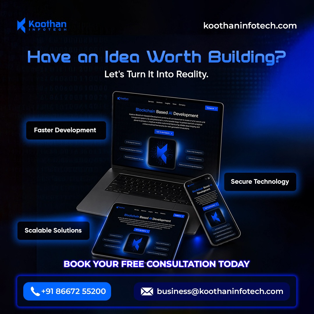 Koothaninfotech's tweet photo. Great ideas deserve great execution.

Build secure, scalable products that grow with your business—not against it.

🚀 Book your FREE consultation today.

🌐 https://t.co/RRSA5m2hp5

#Startup #AI #Blockchain #SoftwareDevelopment #Innovation #Tech #Business https://t.co/aQzI8QYZZS