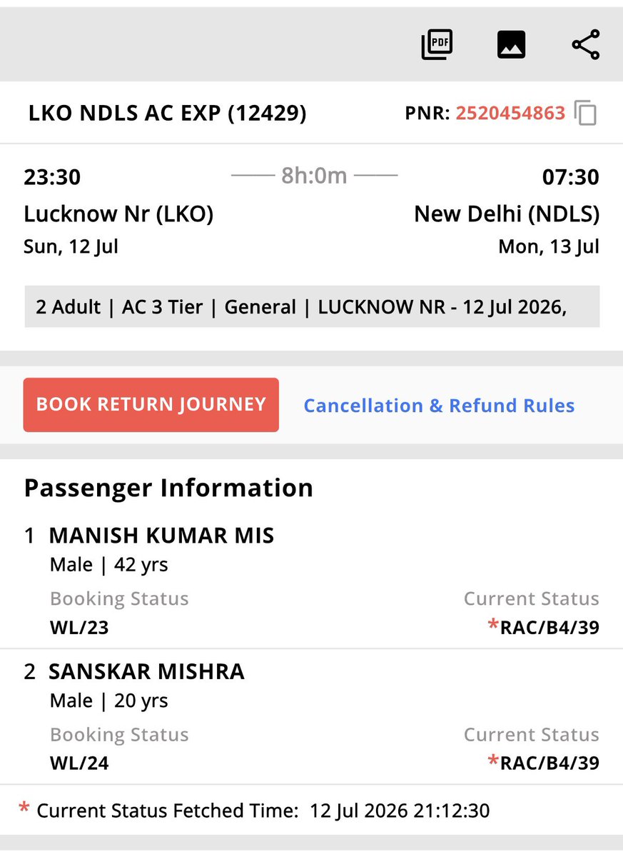 manishdadri's tweet photo. @AshwiniVaishnaw @RailMinIndia pnr number 2520454863 lko to ndls 
Confirm with rac. Please 🙏 confirm seat against vacant seat as soon as possible https://t.co/5Voceb6SAf