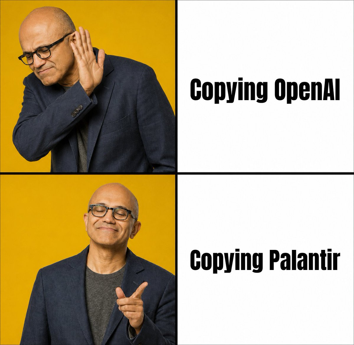 UziObi's tweet photo. Here's Satya's essay in a meme | $PLTR https://t.co/9TP218PcJc