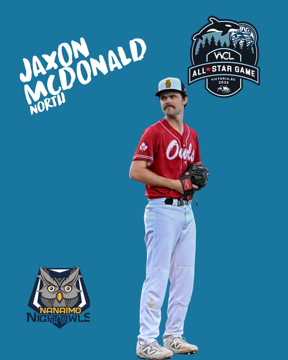 WCLBaseball's tweet photo. ⚾️NORTH ALL-STAR PITCHERS: @wclNightOwls sending Manitoba🇨🇦 native Jaxon McDonald (@DroverAthletics) just down the road to Victoria this week. Of Nanaimo's 21 Ws this summer, Jaxon's won 2 and saved 5!🦉🌟#WCLAllStarGame🌟 https://t.co/zs8F5PTMFh