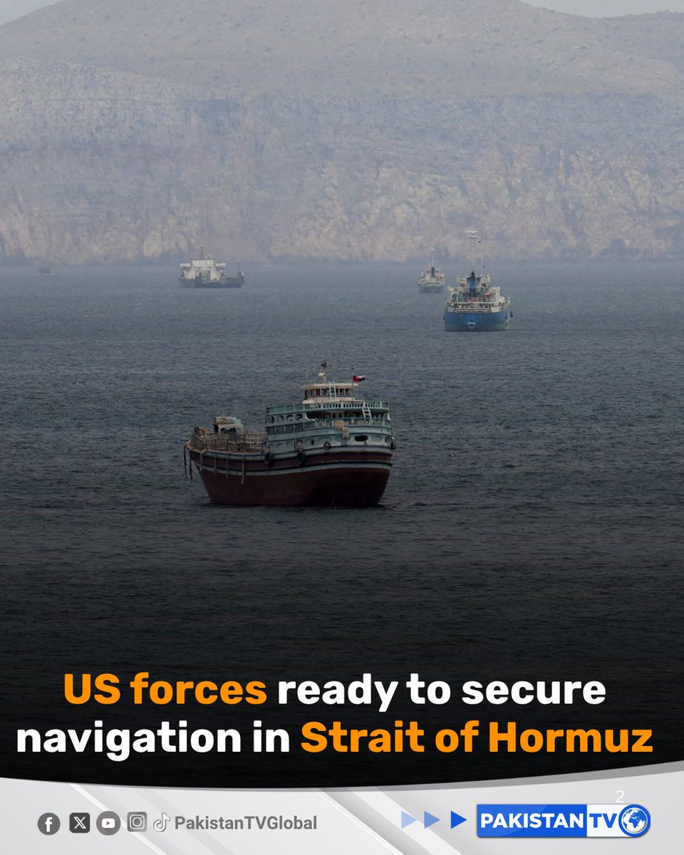 PakTVGlobal's tweet photo. US Central Command says the Strait of Hormuz remains open to all vessels and American forces are positioned to ensure freedom of navigation following renewed exchanges between US and Iranian forces.
#USCentralCommand #USIranConflict #StraitOfHormuz #MaritimeSecurity #PakistanTV https://t.co/j5zAcolqVN