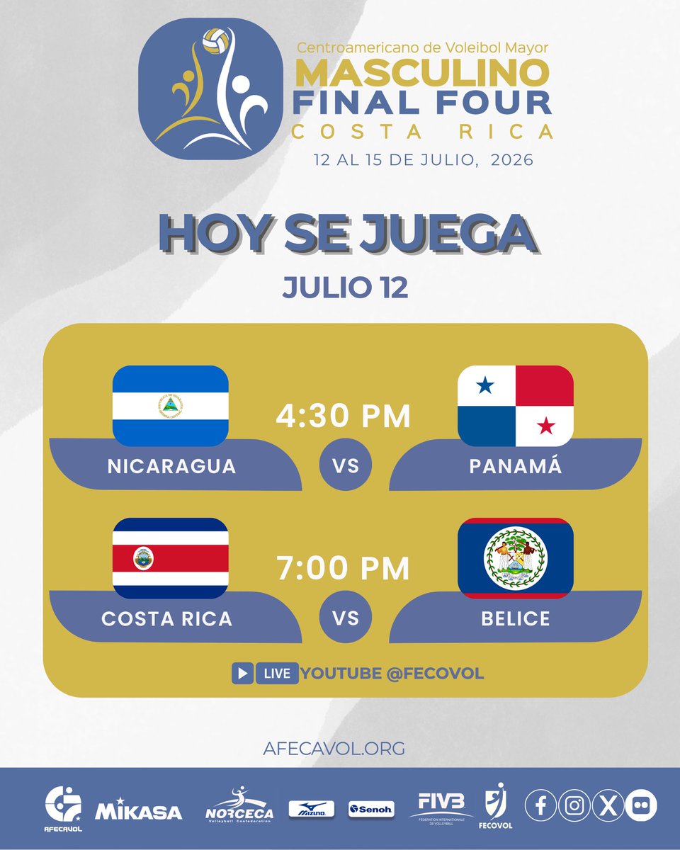Afecavol's tweet photo. Día 1️⃣ 3ª Edición Final Four Masculino de #AFECAVOL
🇨🇷🇧🇿🇳🇮🇵🇦
📍 Gimnasio Nacional, San José, Costa Rica
📅Julio 12-15, 2026
📺 En Vivo por YouTube FECOVOL-FEDERACIÓN COSTARRICENSE DE VOLEIBOL
#voleibol #voleibolcentroamerica #voleibolcentroamericano https://t.co/59Sew5Qefo