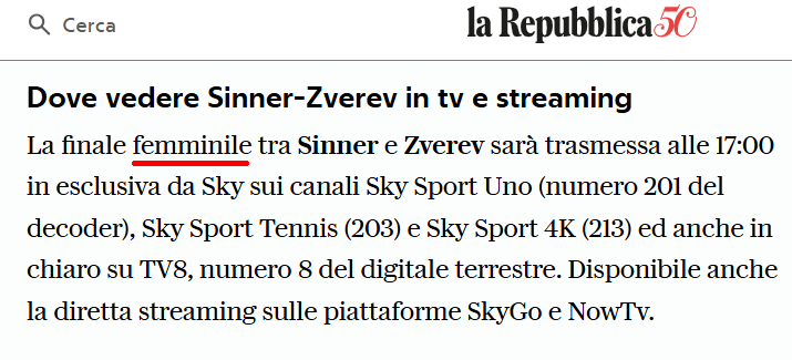 fuccio78's tweet photo. A forza di copia-incolla ... #Repubblica #SinnerZverev https://t.co/uRBGnguIqD