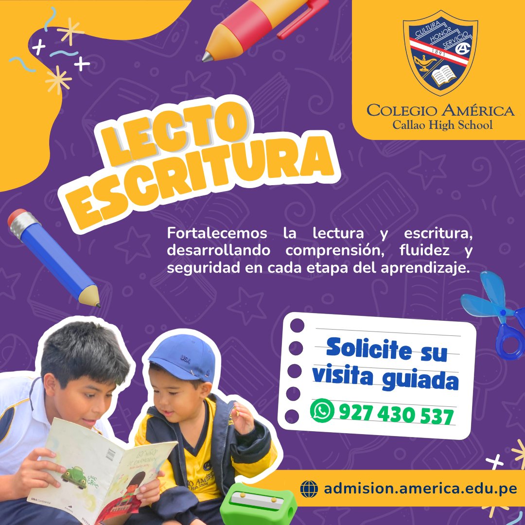 AmericaCHS's tweet photo. 🎓✨ ADMISIÓN 2027 Y TRASLADOS 2026 ✨📚

Desarrollamos un programa de lectoescritura que fortalece progresivamente la comprensión lectora, la producción escrita y la comunicación oral, fundamentales para el éxito en todas las áreas del aprendizaje. https://t.co/kF89NPfSY2