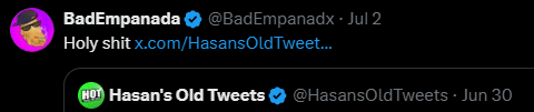 StephanieGailW's tweet photo. I believe Bad Empanada and Destiny are in contact over their shared hatred of Hasan Piker. BE has started sharing DGG accounts and Destiny said he wanted to collab with him whilst reacting to one of his videos. https://t.co/EHahYHz1uL