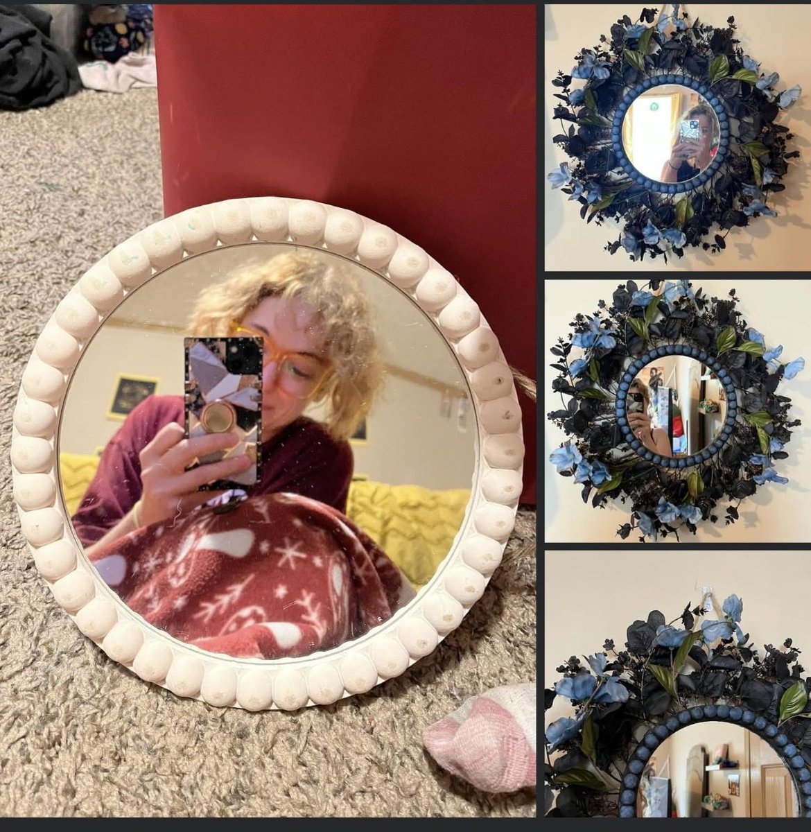KozysCreations's tweet photo. Before I ever really tried digital art, I had tried and gotten into decorating mirrors. Well this weekend I’ve been working on making lil floral frame fragments to put around our large mirror in the living room. Cant wait to share it! https://t.co/KxaKBwbWD1