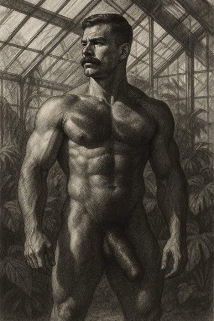 TomOfFlorence's tweet photo. Everything grows beautifully in the greenhouse…
the plants, the humidity… and something else that seems to really love the climate.
Must be the fertilizer.
🌿😏🍆

#TomOfFlorence #Irony #MaleArt #GreenhouseMood #SensualHumor #gayart #QueerArt #MuscleAesthetics #BoldArt #Gay https://t.co/zyjjNi7wi0