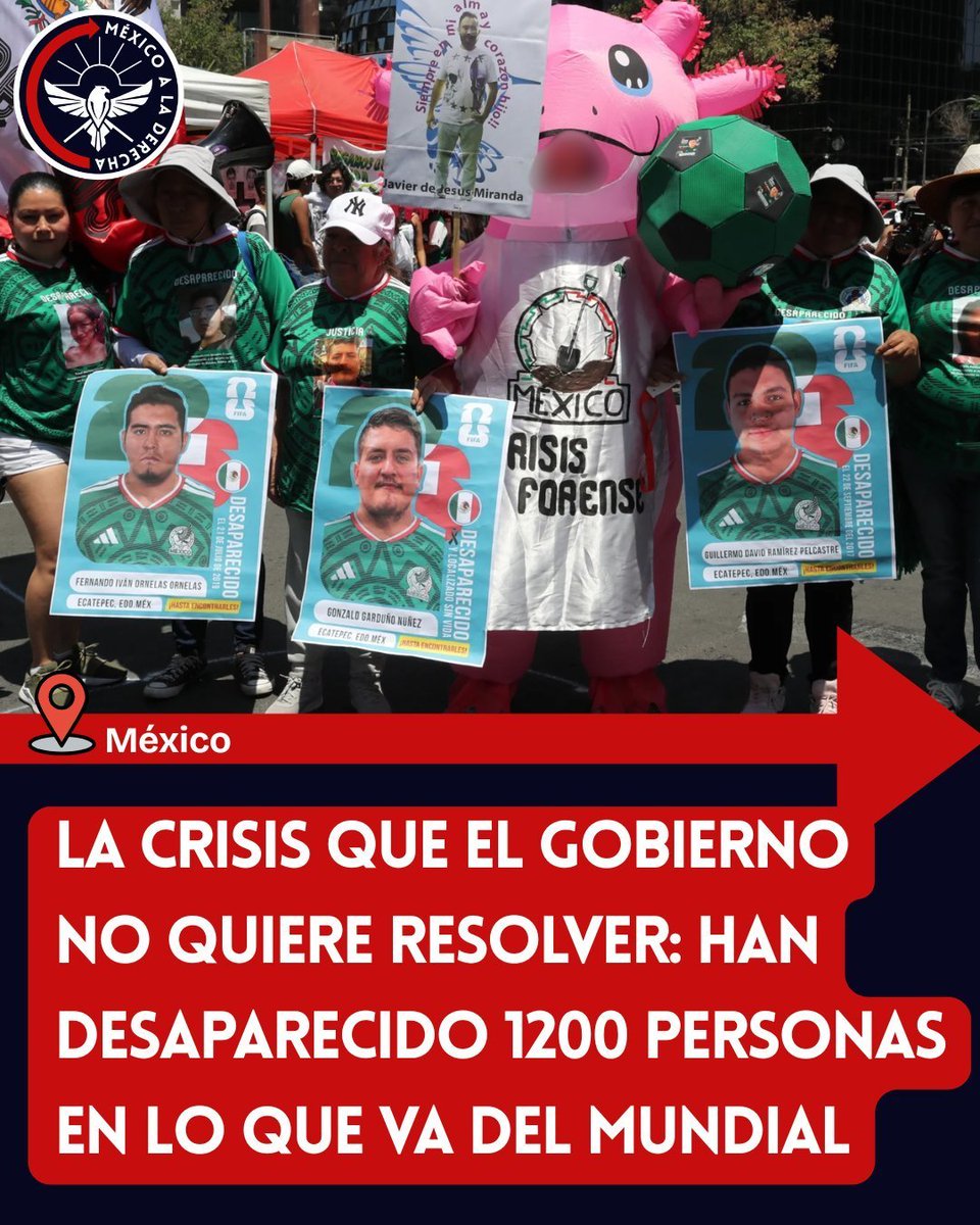 PaulinaAcevedoK's tweet photo. Más de 1,200 personas fueron reportadas como desaparecidas en México DURANTE EL MUNDIAL DE FÚTBOL 2026 según estadísticas del Registro Nacional de Personas Desaparecidas y No Localizadas.

UNA CRISIS QUE EL GOBIERNO DE CLAUDIA SHEINBAUM NO QUIERE QUE NADIE SE ENTERE 
⬇️⬇️⬇️ https://t.co/aNBtJX76KG