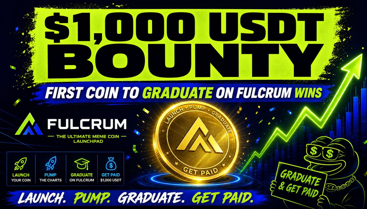 FulcrumMarkets's tweet photo. We're putting $1,000 USDT on the table 💰

First creator to graduate a coin on Fulcrum takes it home.

Why? Because Fulcrum is the fairest launchpad on Robinhood Chain — 0.0003 ETH launch fee, creator earns 0.2% of every trade.

Rules: 
✅ Fair launch on https://t.co/GKKD7iuM1k 
✅ 50+ unique holders at grad 
✅ Creator = deployer wallet ❌ No wash trading

Winner gets paid in 24h + featured on our front page 

Clock starts NOW. Who's launching first? 👀
@RobinhoodApp #memecoins #robinhood
