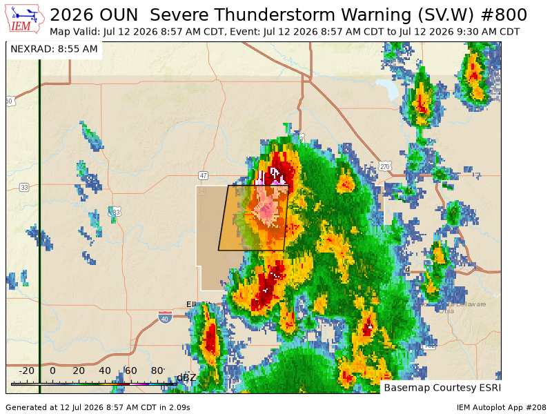 iembot_ok's tweet photo. OUN issues Severe Thunderstorm Warning [wind: 60 MPH (RADAR INDICATED), hail: 1.00 IN (RADAR INDICATED)] for Custer [OK] till 9:30 AM CDT https://t.co/XToAQqLuo0 https://t.co/6FrFQPRVIC
