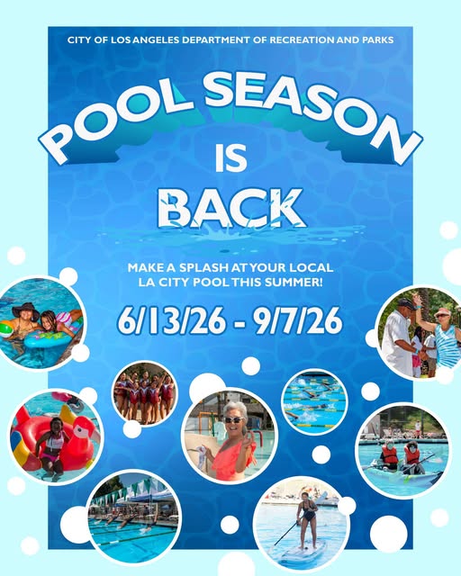 LACity's tweet photo. Looking for a way to stay cool this summer? 🌞🏊‍♂️ check out @LACityParks Recreation Centers to find an open city swimming pool near you. Dive in and beat the heat! 
For more info on specific locations, visit https://t.co/54ltCU7WJq. https://t.co/NdPC2WTcwJ