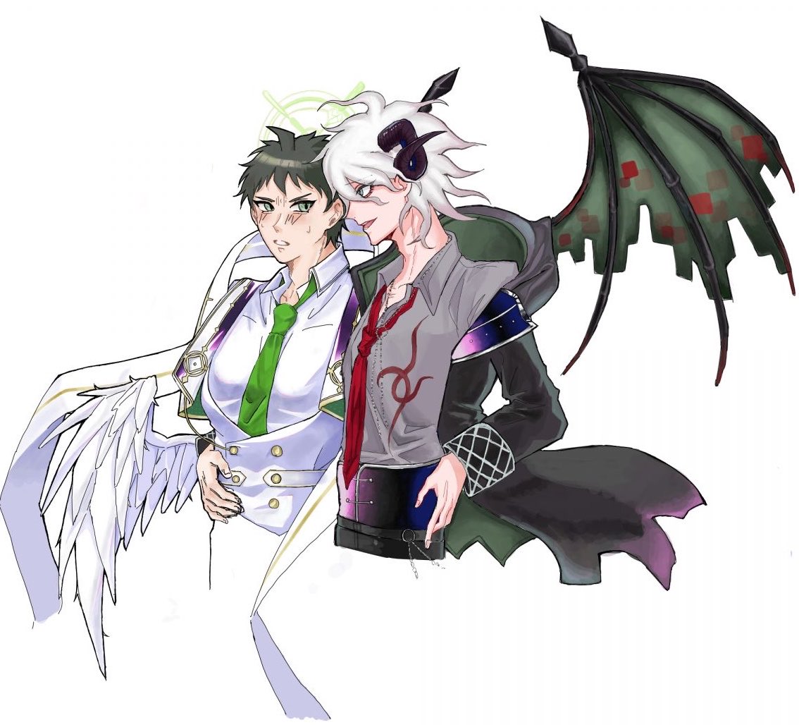 _czm9l's tweet photo. かつおだしさんと絵チャしたよ🎶
天使日向👼と悪魔狛枝👿 https://t.co/dbTDjHp8Uo