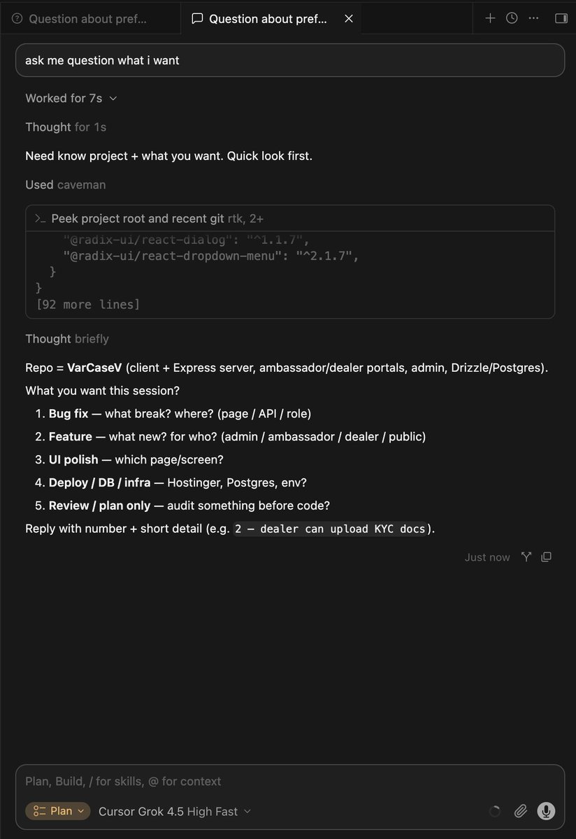 heyzagham's tweet photo. When I use Composer 2.5 in Cursor’s Plan Mode, it opens a proper question window with selectable options. But with Grok 4.5, no question window appears—it just asks me to type the answers manually.

Is this a bug or a model limitation? @cursor_ai  @leerob @ericzakariasson https://t.co/nbSpiomovl