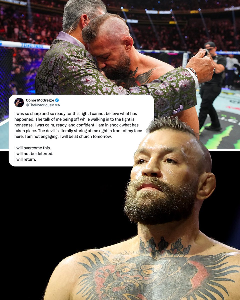 espnmma's tweet photo. Conor McGregor says that despite the devastating way his fight ended, he will be back. https://t.co/jMSEOYfmyz